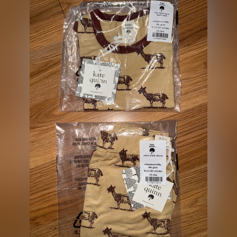 Kate Quinn Two-Tone cinnamon Billy the goat tank top n short set